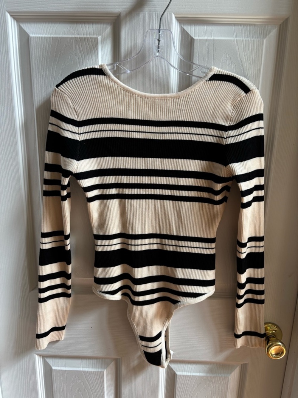Galita Woman’s Striped Open Back Ribbed Long Sleeve Bodysuit, Size L, NWOT